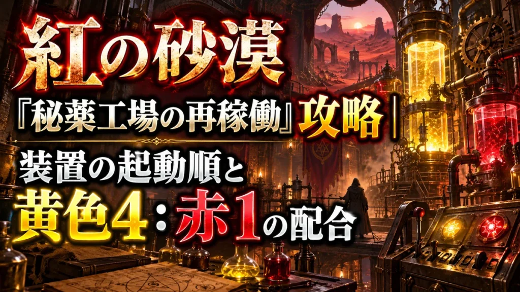 紅の砂漠「秘薬工場の再稼働」攻略｜装置の起動順と黄色4：赤1の配合