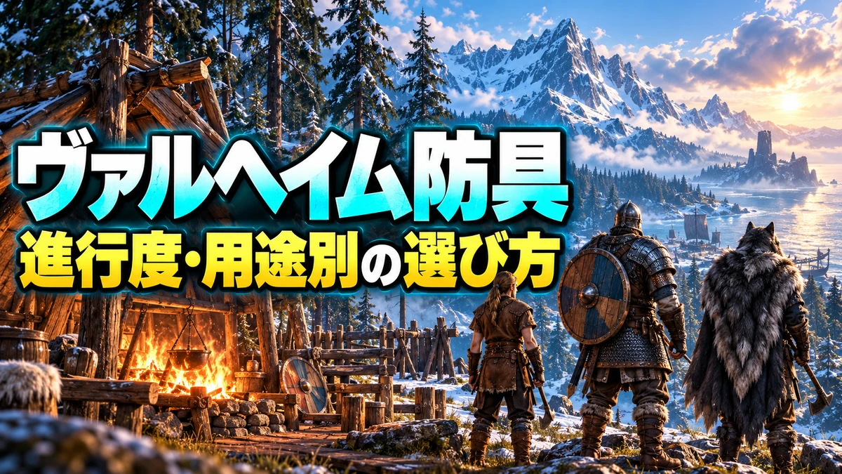 革装備・金属防具・毛皮のケープを比較するValheim防具ガイドのイラスト