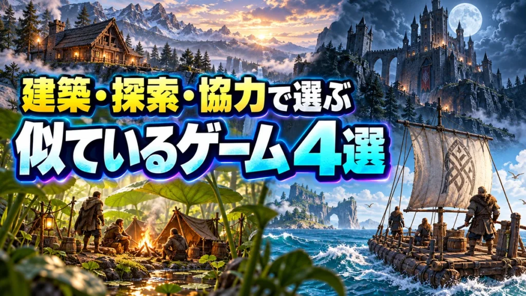 建築・城・庭の探索・いかだを描いたサバイバルゲーム比較イラスト