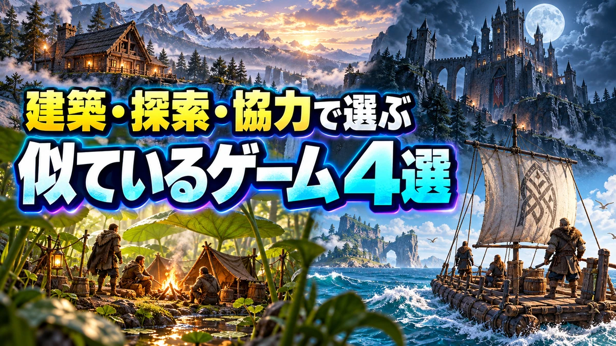 建築・城・庭の探索・いかだを描いたサバイバルゲーム比較イラスト