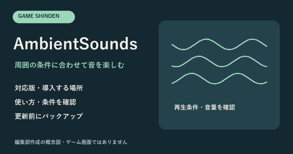 AmbientSoundsの用途・対応版・注意点を示す編集部作成の概念図