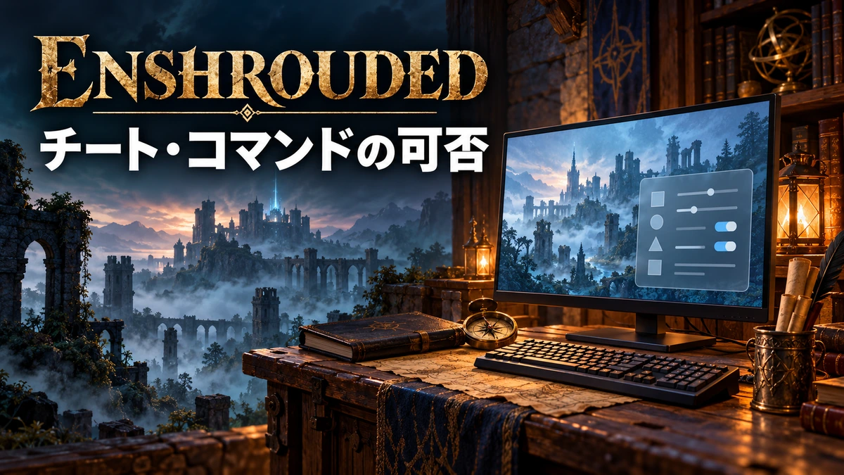 PCと抽象的な設定パネルでEnshroudedのコマンド可否の確認を表すイメージ