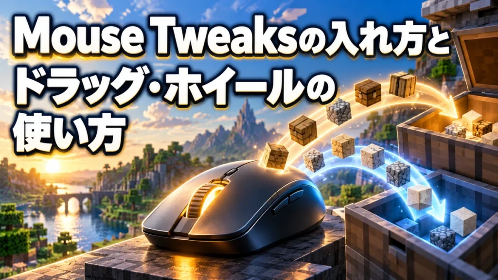 Mouse Tweaksの入れ方とドラッグ・ホイールの使い方を表すAI生成の概念画。実際のゲーム画面ではありません。