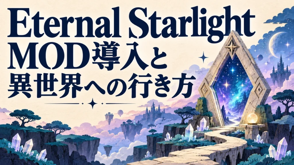 Eternal Starlight MOD導入と異世界への行き方を表すAI生成の概念画。実際のゲーム画面ではありません。