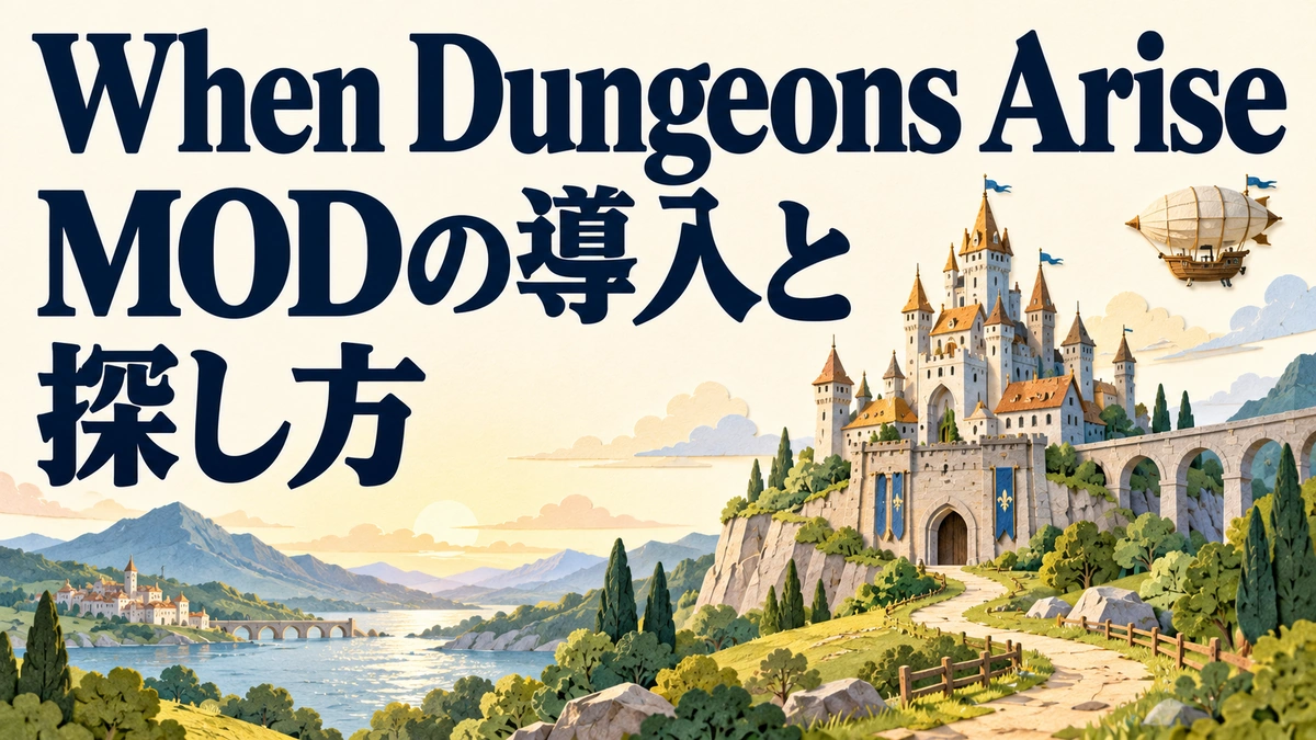 When Dungeons Arise MODの導入と探し方を表すAI生成の概念画。実際のゲーム画面ではありません。