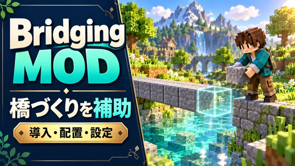 Bridging MODの導入と橋の作り方・設定と注意点を表すAI生成の概念画。実際のゲーム画面ではありません。